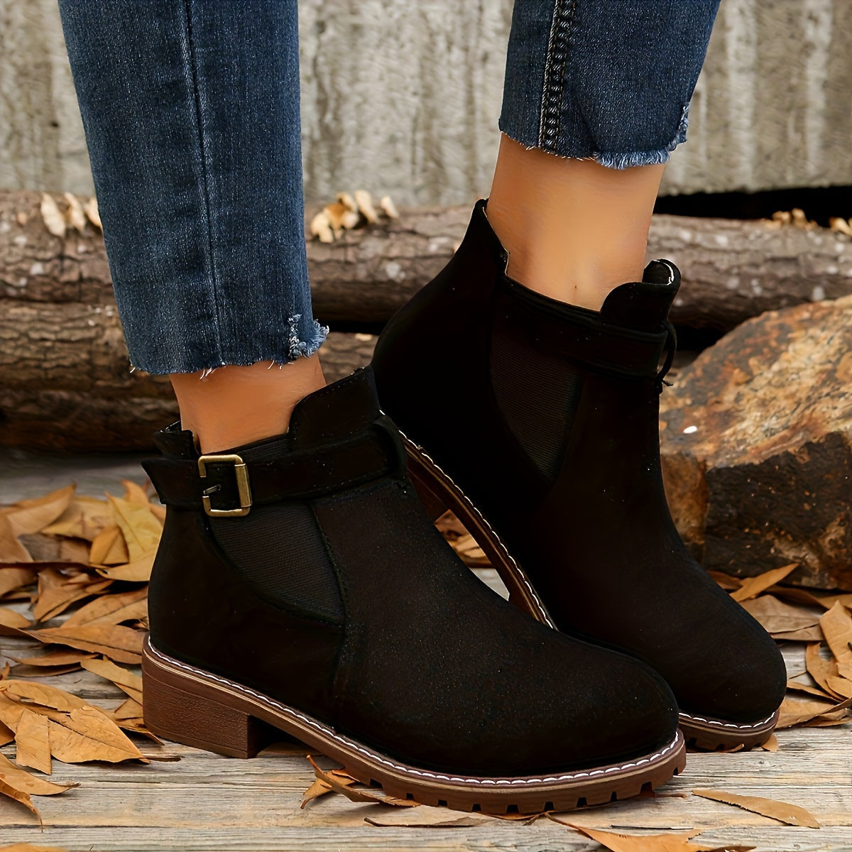 Laia | Women's Suede Chelsea Boots with Buckle Strap