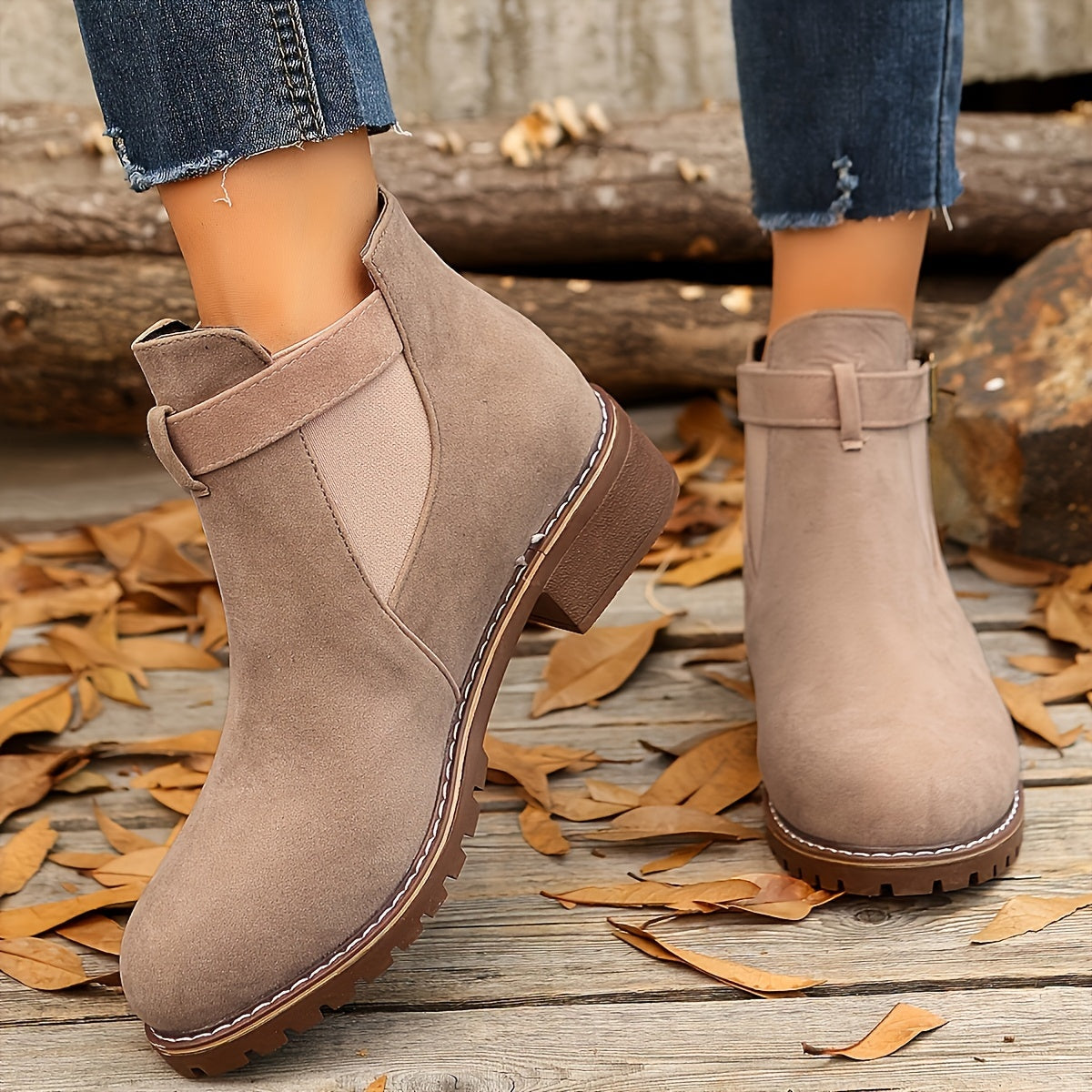 Laia | Women's Suede Chelsea Boots with Buckle Strap