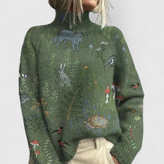 Laia | Jersey de Punto Estampado Floral Mujer Cuello Alto Oversize