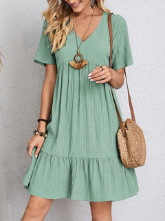 Laia | Vestido Corto con Volantes Mujer Escote V Manga Corta