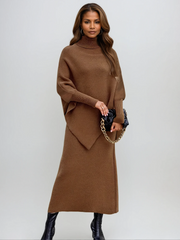 Leire | Conjunto de Punto Mujer Cuello Alto Poncho Falda Midi