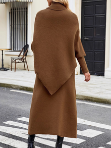 Leire | Conjunto de Punto Mujer Cuello Alto Poncho Falda Midi