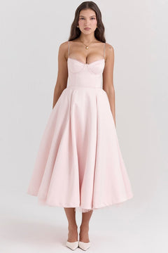 Leire | Vestido de Fiesta Midi Mujer Falda Acampanada Tirantes