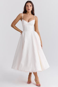 Leire | Vestido de Fiesta Midi Mujer Falda Acampanada Tirantes