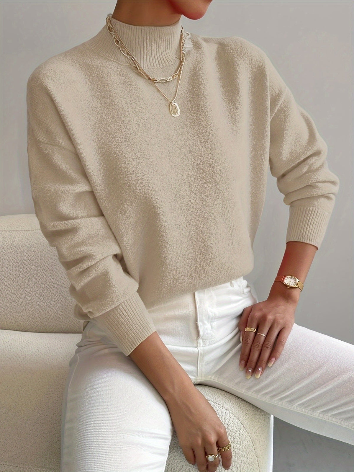 Lidia | Jersey de Punto Cuello Alto Mujer Manga Larga Oversize