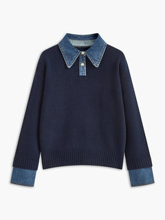 Lidia | Jersey de Punto Mujer Cuello Denim Patchwork Manga Larga