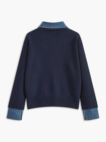 Lidia | Jersey de Punto Mujer Cuello Denim Patchwork Manga Larga