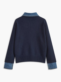 Lidia | Jersey de Punto Mujer Cuello Denim Patchwork Manga Larga