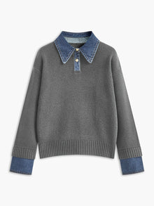 Lidia | Jersey de Punto Mujer Cuello Denim Patchwork Manga Larga