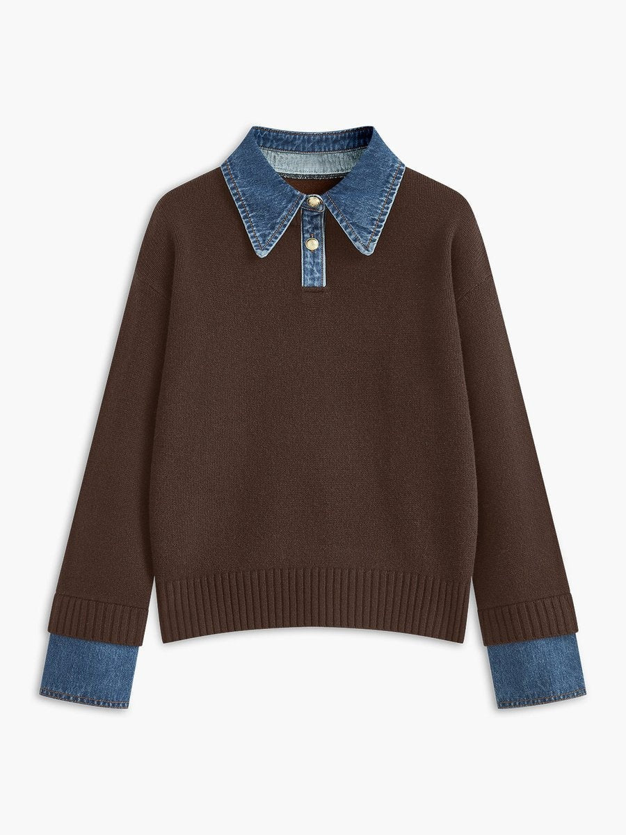 Lidia | Jersey de Punto Mujer Cuello Denim Patchwork Manga Larga