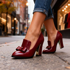 Lidia | Zapatos de Tacón Bloque con Lazo Mujer Punta Fina