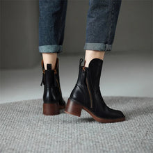 Lola | Botines de Piel con Tacón de Bloque Mujer Cremallera Lateral