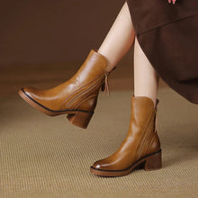 Lola | Botines de Piel con Tacón de Bloque Mujer Cremallera Lateral