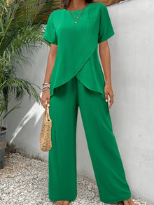 Lola | Conjunto Fresco de Dos Piezas Mujer Pantalón Pierna Ancha Plisado