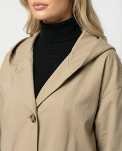 Lola | Gabardina Larga Impermeable Mujer con Capucha Botones