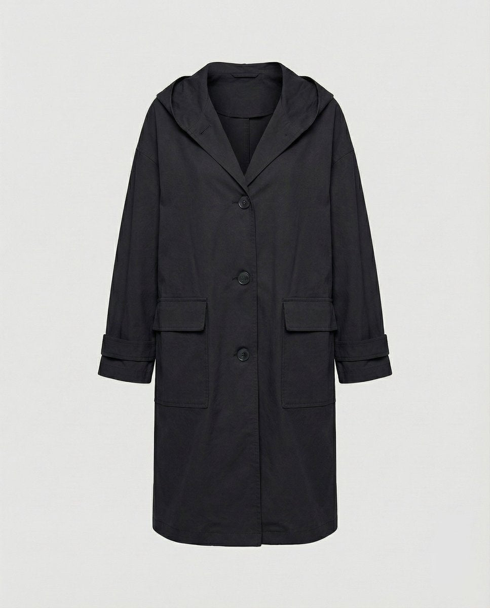 Lola | Gabardina Larga Impermeable Mujer con Capucha Botones