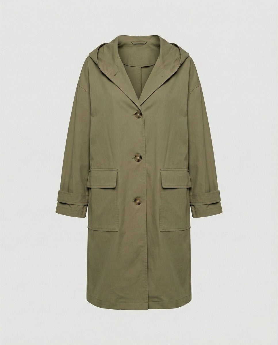 Lola | Gabardina Larga Impermeable Mujer con Capucha Botones