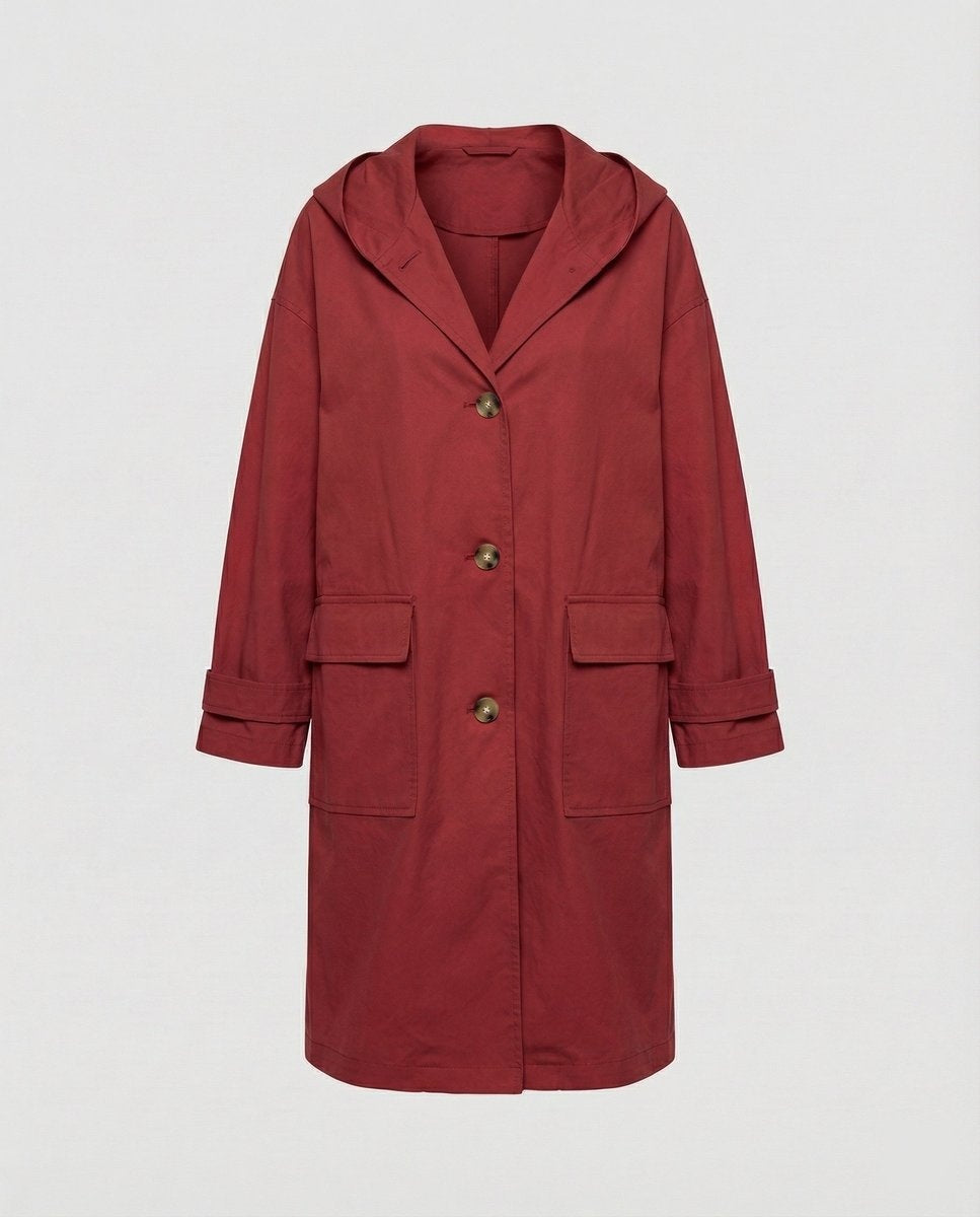 Lola | Gabardina Larga Impermeable Mujer con Capucha Botones