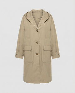 Lola | Gabardina Larga Impermeable Mujer con Capucha Botones