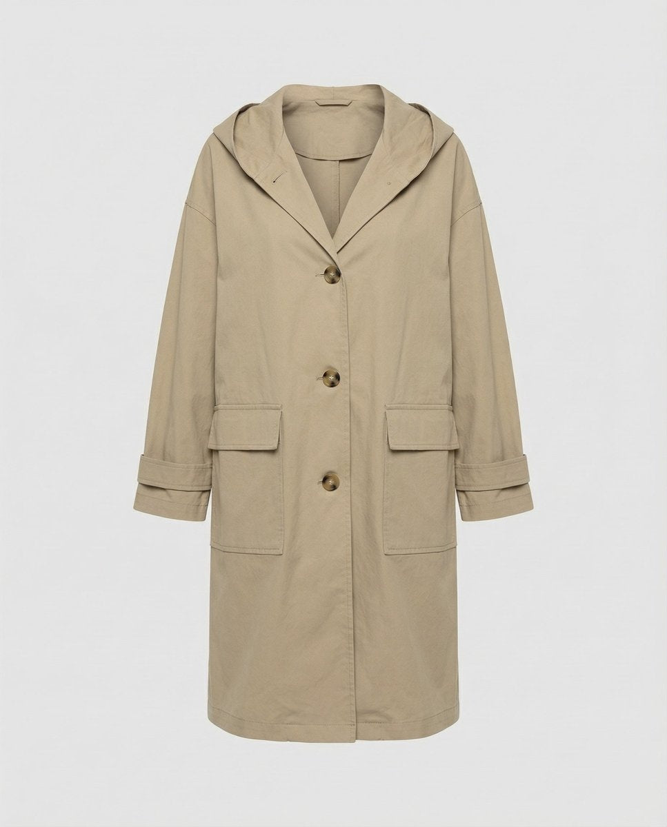 Lola | Gabardina Larga Impermeable Mujer con Capucha Botones