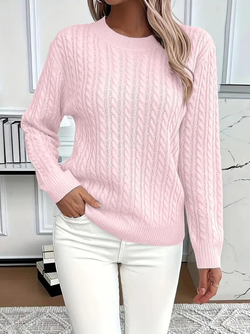 Lola | Women's Cable Knit Crewneck Long Sleeve Sweater