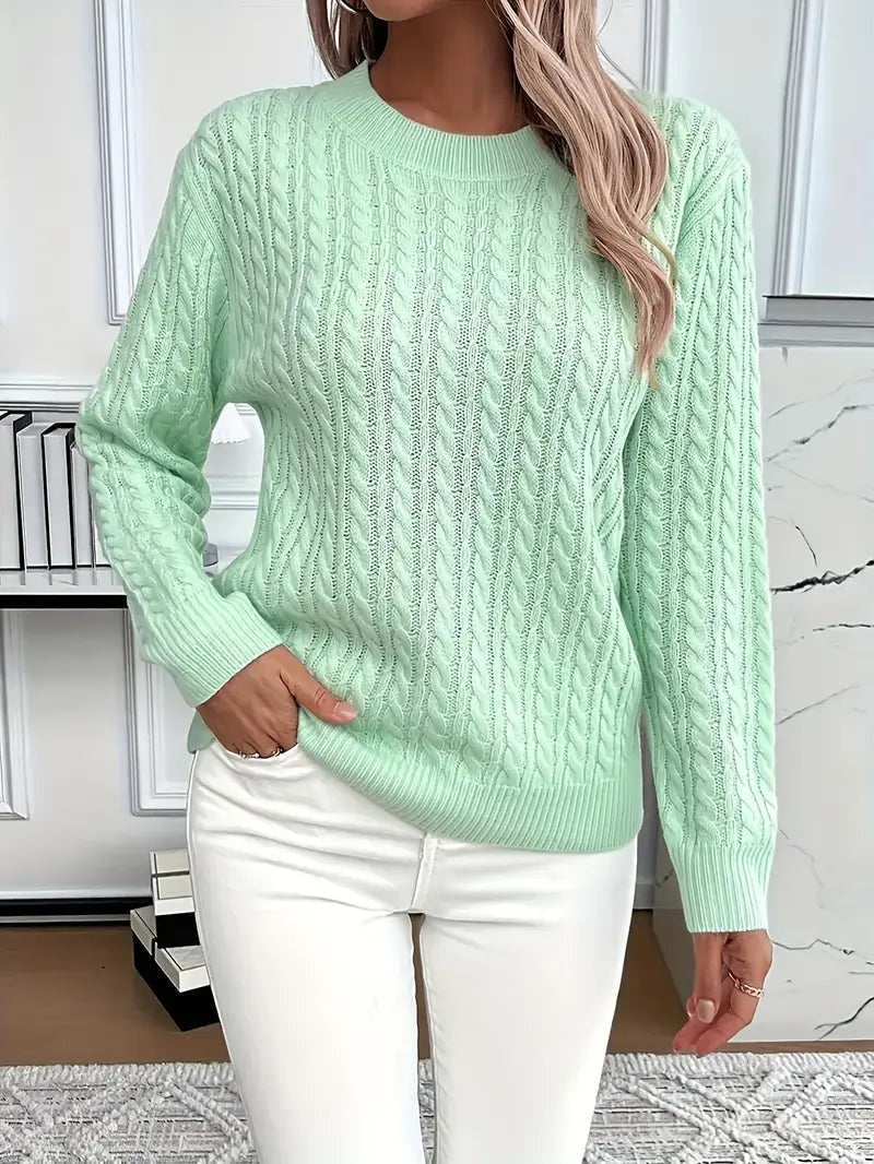 Lola | Women's Cable Knit Crewneck Long Sleeve Sweater