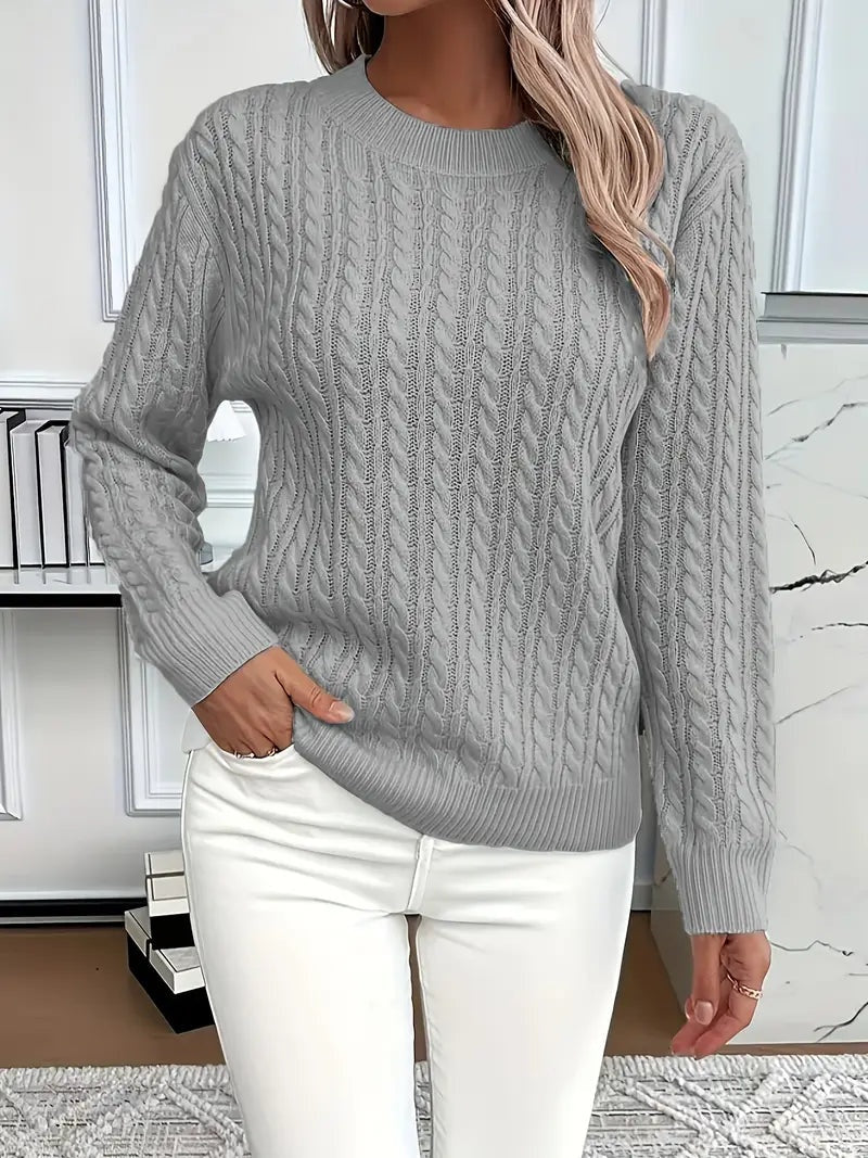 Lola | Women's Cable Knit Crewneck Long Sleeve Sweater