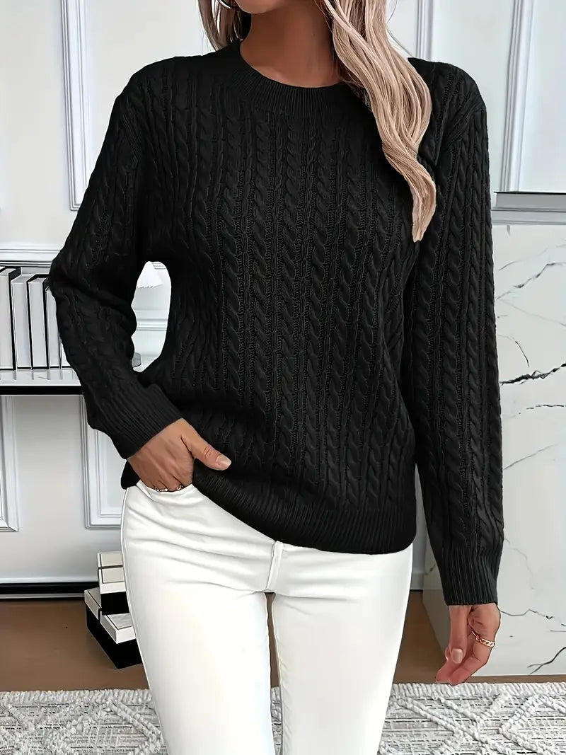 Lola | Women's Cable Knit Crewneck Long Sleeve Sweater