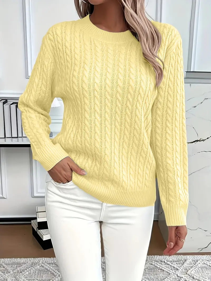 Lola | Women's Cable Knit Crewneck Long Sleeve Sweater