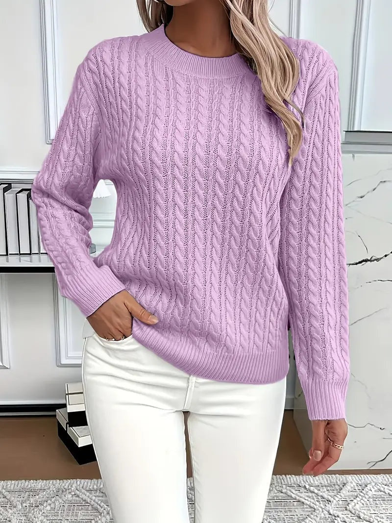 Lola | Women's Cable Knit Crewneck Long Sleeve Sweater