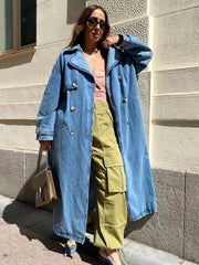 Lola | Trench Coat de Denim Largo Mujer Doble Botonadura