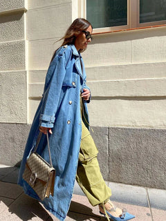 Lola | Trench Coat de Denim Largo Mujer Doble Botonadura