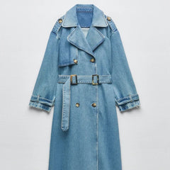 Lola | Trench Coat de Denim Largo Mujer Doble Botonadura