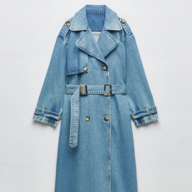 Lola | Trench Coat de Denim Largo Mujer Doble Botonadura