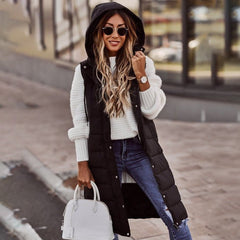 Lorena | Chaleco Acolchado Largo Mujer con Capucha Sin Mangas