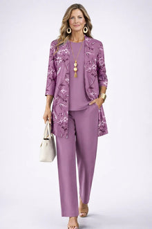 Lorena | Conjunto de 3 Piezas Estampado Tropical Mujer Pantalón Recto