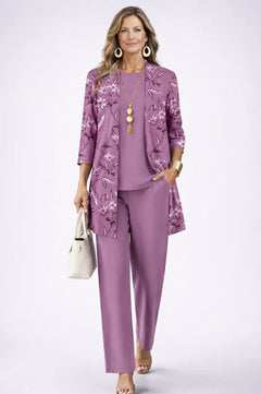 Lorena | Conjunto de 3 Piezas Estampado Tropical Mujer Pantalón Recto