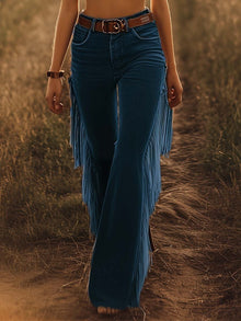 Lorena | Pantalón Vaquero Campana con Flecos Mujer Cintura Alta