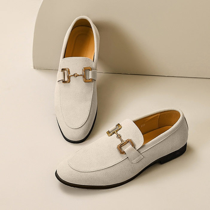 Lucas | Mocasines de Ante con Hebilla Dorada Hombre Casual