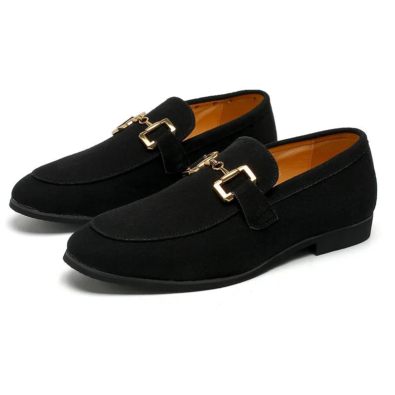 Lucas | Mocasines de Ante con Hebilla Dorada Hombre Casual
