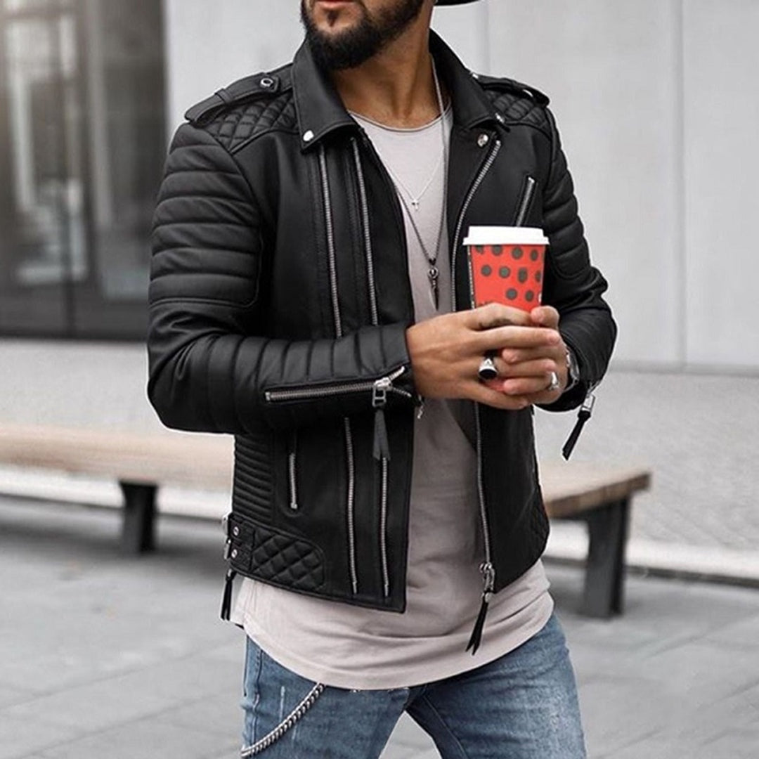 Marcos | Chaqueta de Cuero Biker Hombre Cremalleras Acolchada