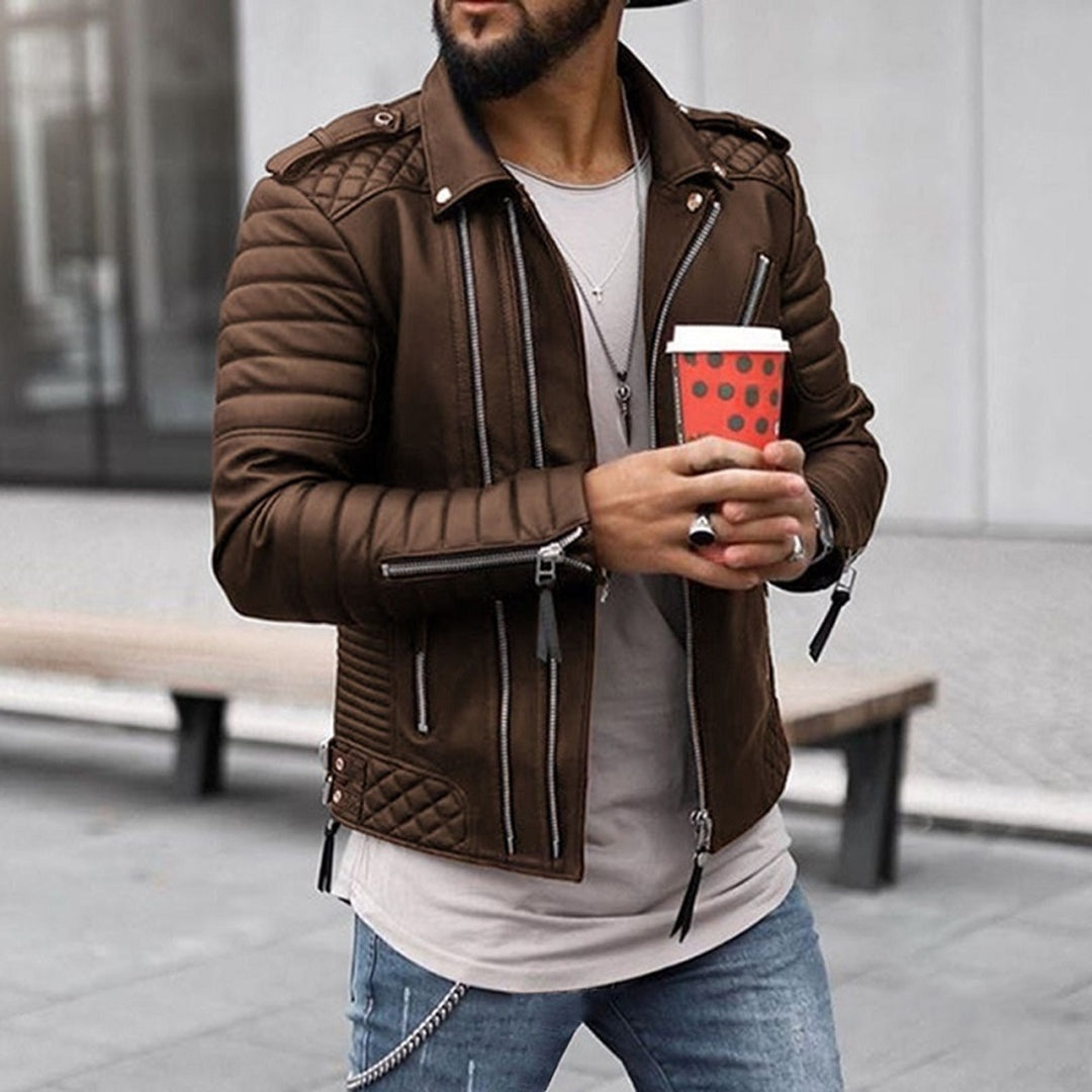 Marcos | Chaqueta de Cuero Biker Hombre Cremalleras Acolchada