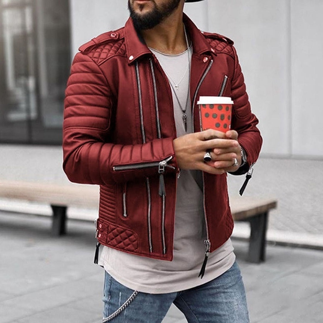 Marcos | Chaqueta de Cuero Biker Hombre Cremalleras Acolchada