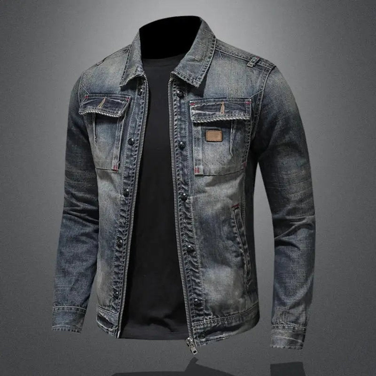 Marcos | Chaqueta Vaquera Hombre Vintage Cremallera Doble