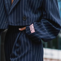 Marina | Conjunto Elegante de Rayas Mujer Blazer Cropped Pantalón Ancho