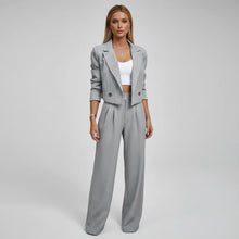 Marina | Conjunto Elegante de Rayas Mujer Blazer Cropped Pantalón Ancho