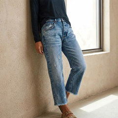 Marisol | Jeans Rectos Destroyed Mujer Cintura Alta Cropped