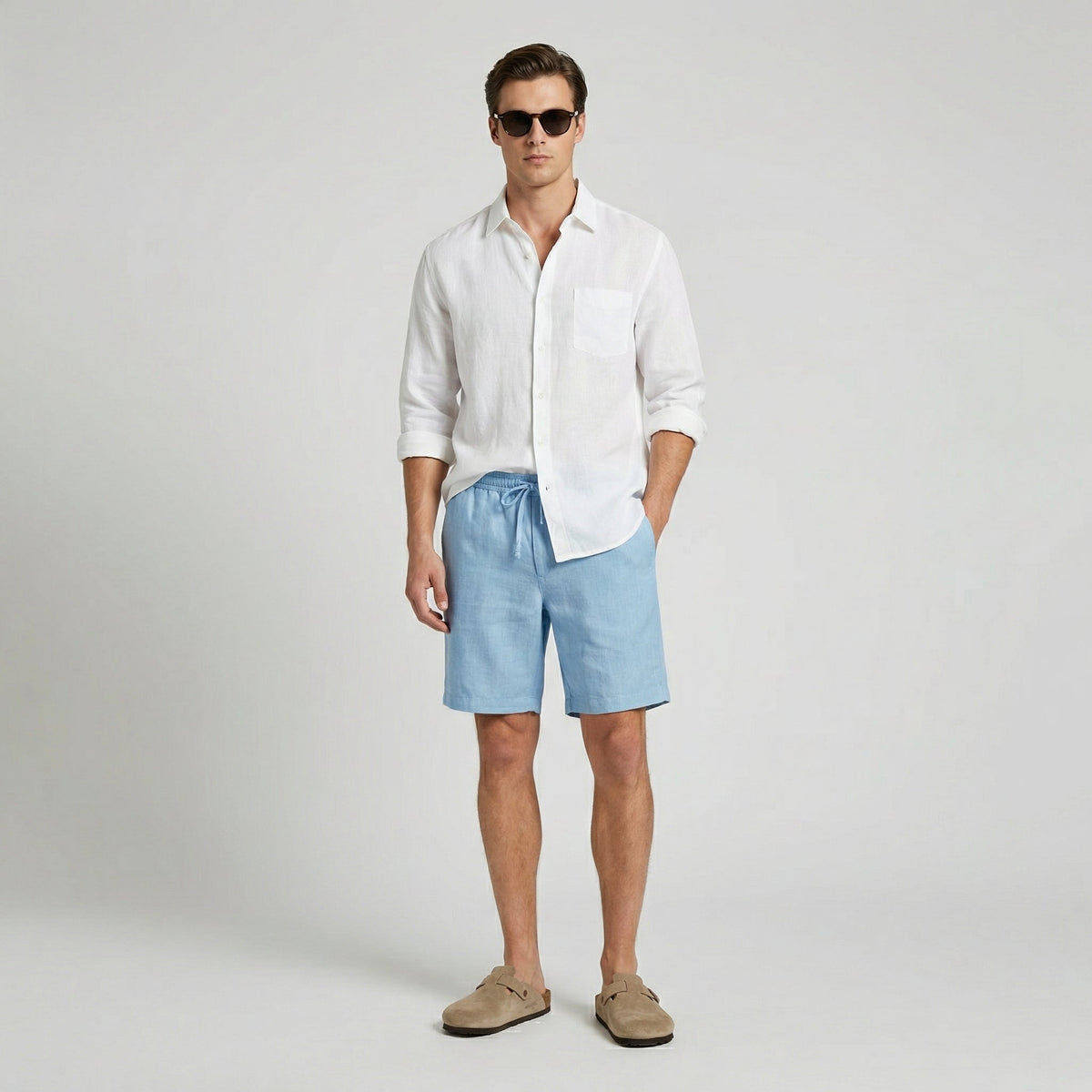 Mateo | Bermudas de Lino Hombre Cintura Elástica Cordón