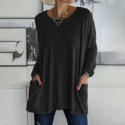 Mencía | Camiseta Oversize de Manga Larga Mujer Bolsillos Cuello Redondo
