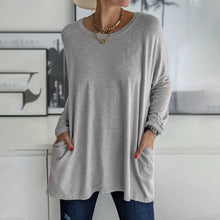 Mencía | Camiseta Oversize de Manga Larga Mujer Bolsillos Cuello Redondo